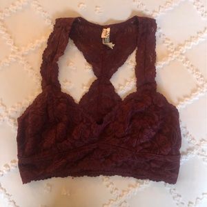 Free People Lace Bralette in Burgundy